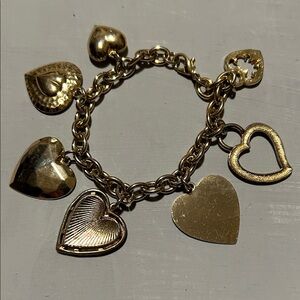 Gold Heart Charm Bracelet with Lobster Clasp